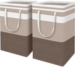 HomeHacks 2-Pack Large Laundry Basket, Waterproof, Freestanding Laundry Hamper, Collapsible Tall Clothes Hamper with Extended Handles for Clothes Toys in the Dorm and Family (Brown, 88L)