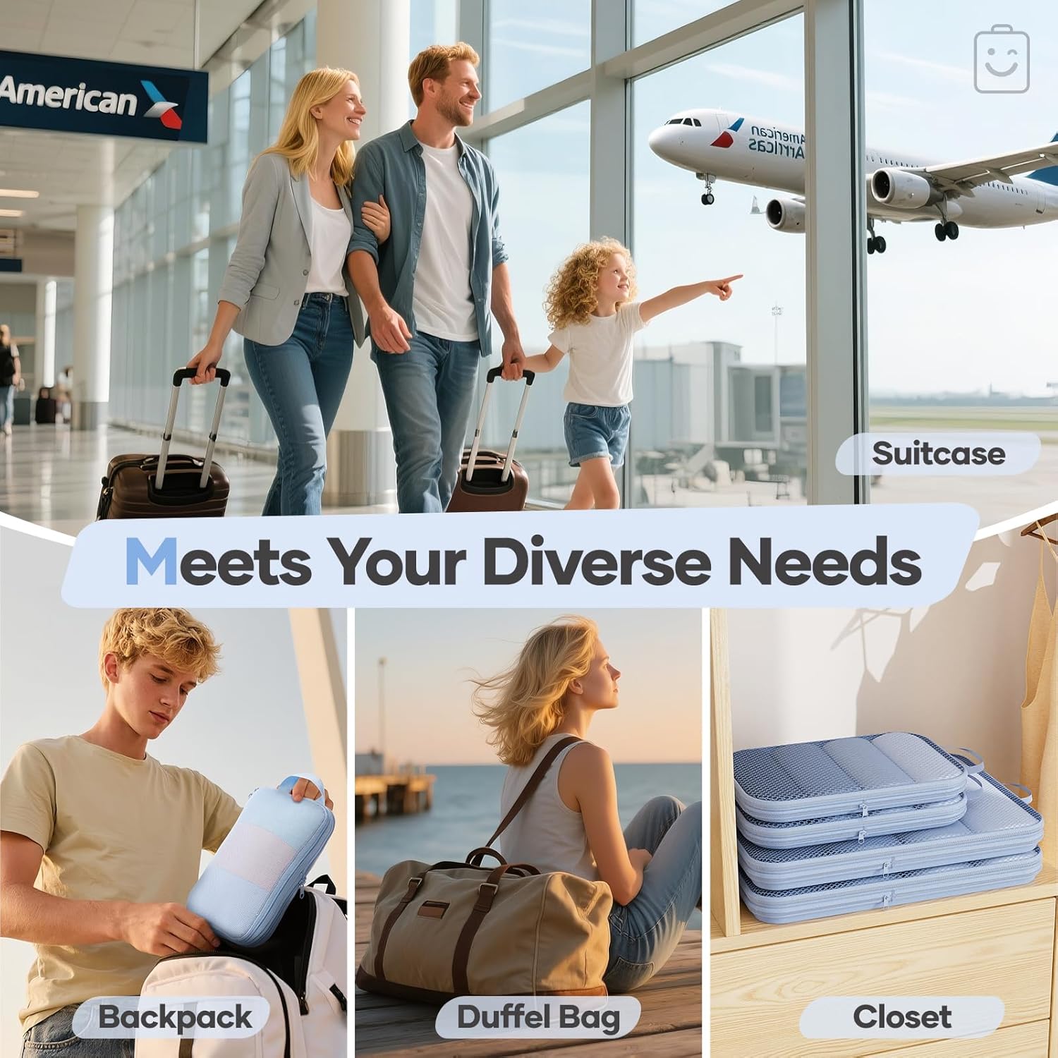 Veken 9/11 Set Compression Packing Cubes for Travel Essentials,Compressible Expandable Large Luggage Suitcase Organizer Bags for Clothing,Durable Space Saver Storage Bags(Light Blue) - Image 9