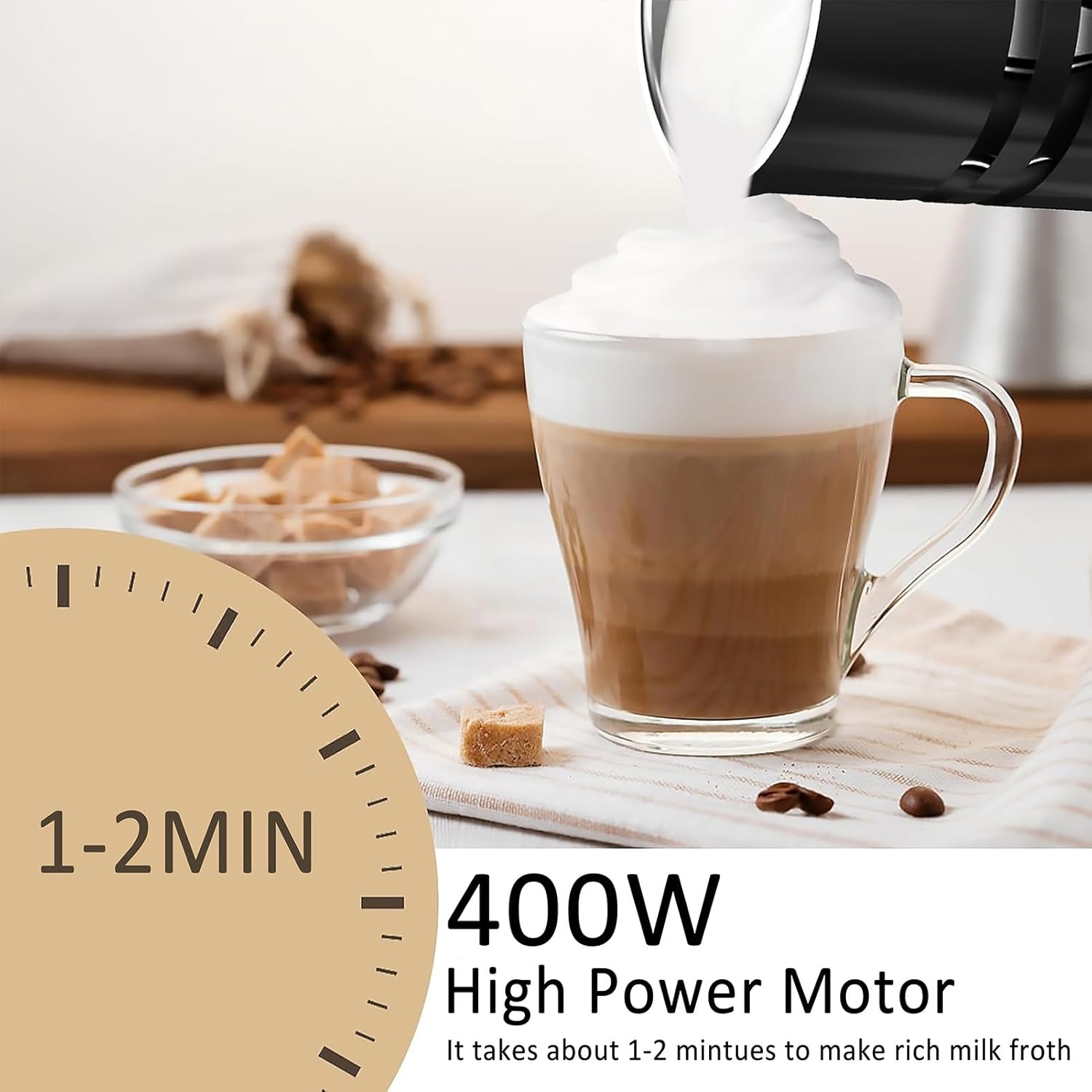 MF06 Electric Milk Frother with 4 Modes Cold Hot Frothing and Heating Temperature Display Auto Shut Off Multifunctional Hot Chocolate Maker Coffee Water Milk Warmer Whisk Frother with Max.160ml