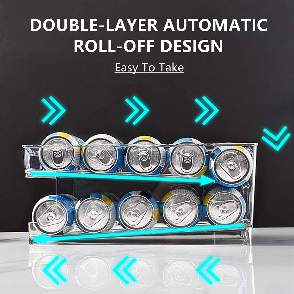 Xicennego Organizador de almacenamiento de latas de refresco de doble capa mejorado, dispensador de latas de refresco para refrigerador, soporte de bebidas para latas de refrigerador, estante de
