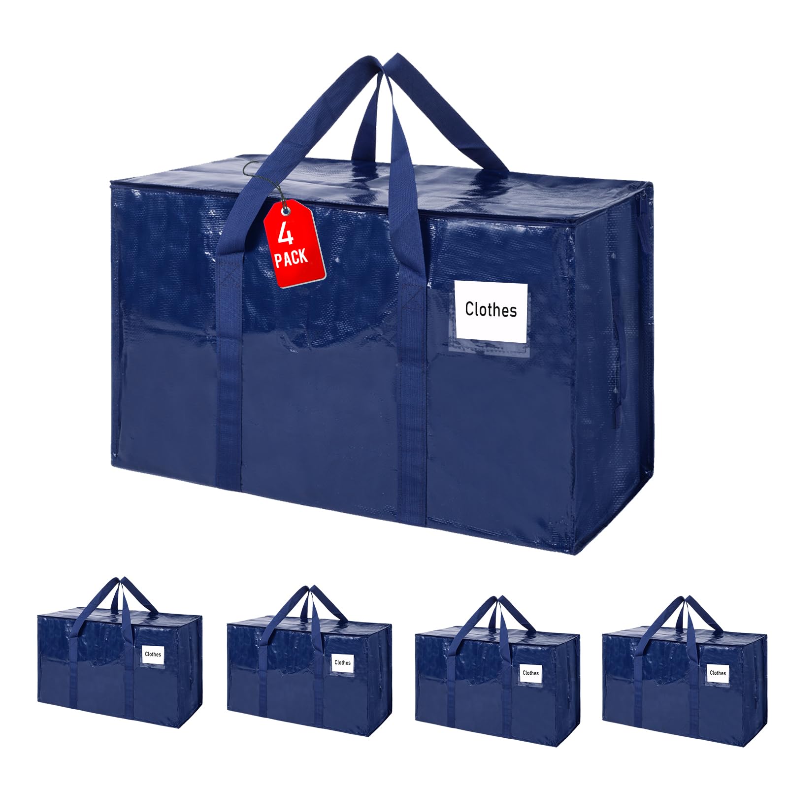 ZFWDSY Moving Bags 93 L, 4-Pack Storage Bags with Zipper & Handles, Reusable Moving Boxes Alternatives,Clear Packing Totes Bags for Travel Duffle College Dorm or Christmas Tree โ image 1