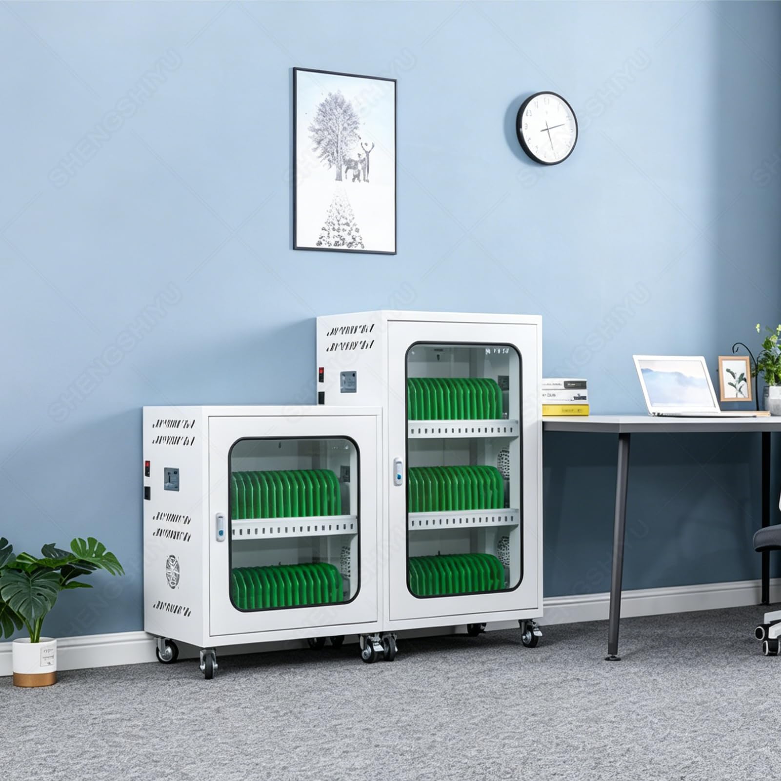 Armoire de chargement pour téléphone avec séparateurs en PVC, station de charge USB à 50 compartiments pour la gestion centralisée des appareils dans les bureaux, les écoles et les espaces publics