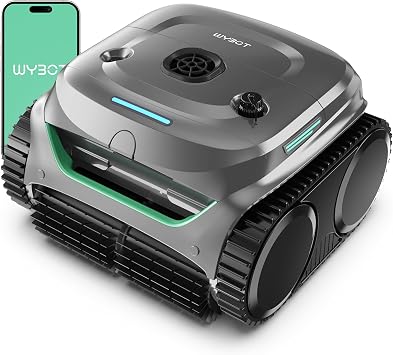 WYBOT C2 Cordless Robotic Pool Cleaner, Dual Filtrations, Floor, Wall &Waterline Cleaning, App Scheduling, Smart Navigation, Pool Vacuum for Inground Pools Carbon Gray with Green Handle