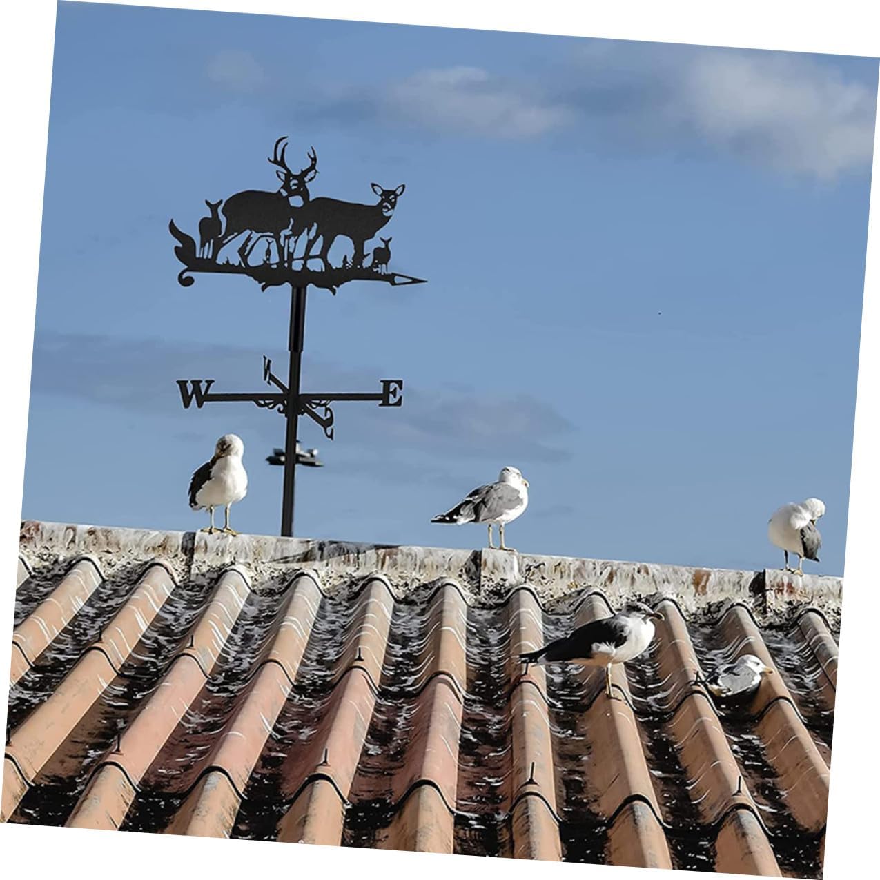 Deer Group Metal Weather Vane Decorative Yard Weathervane Outdoor Garden Lawn Wind Direction Indicator Roof Mount Stake