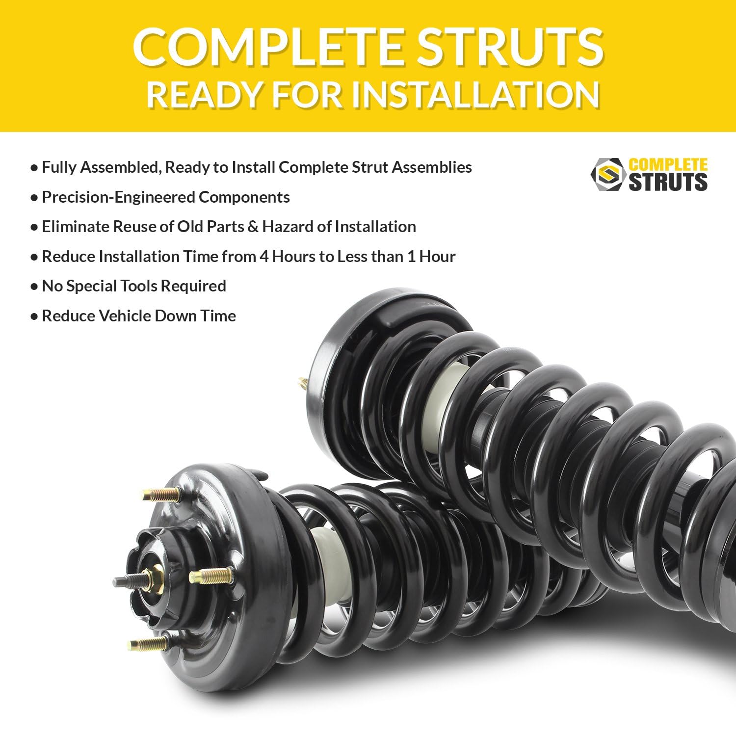 COMPLETESTRUTS Front Quick Complete Strut Assemblies with Coil Springs Replacement for 2006-2015 Toyota Yaris - Set of 2
