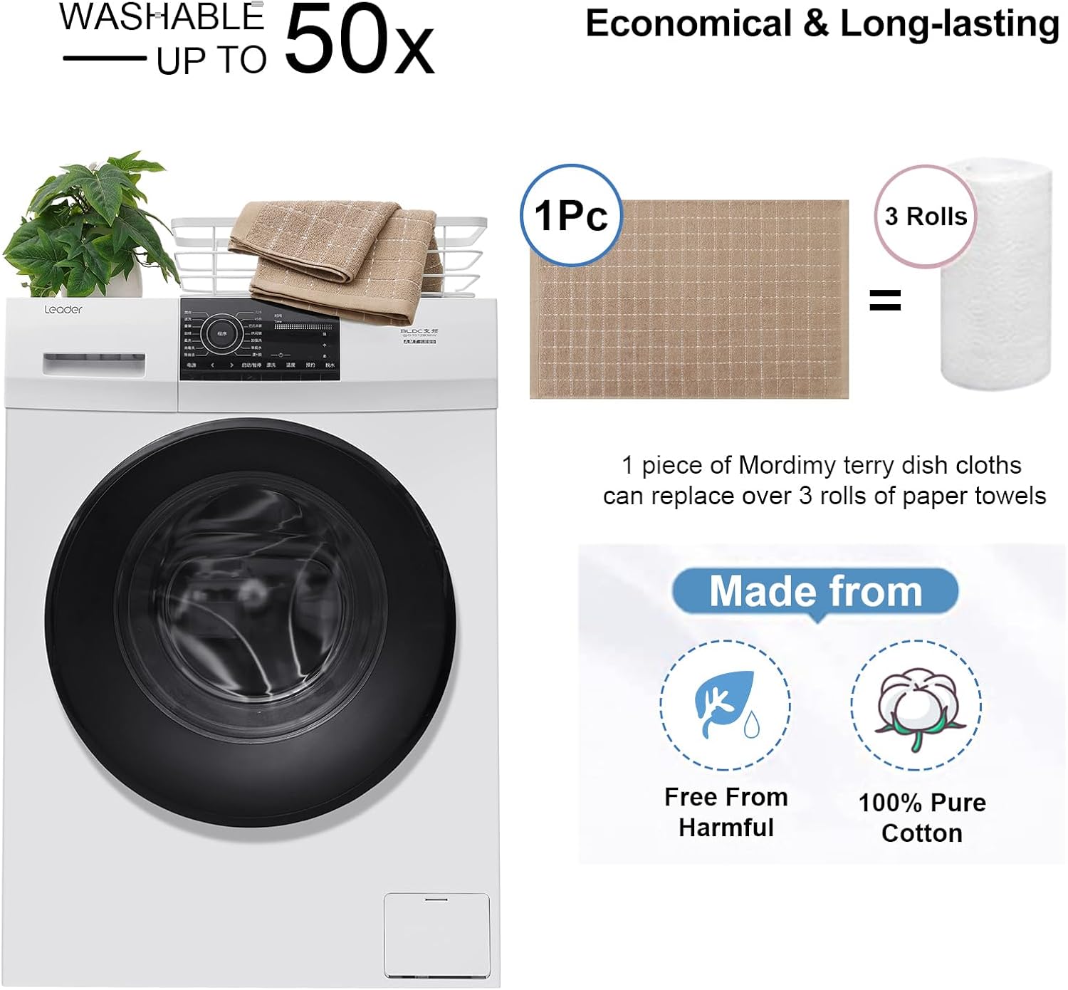 Mordimy 100% Cotton Terry Cloth Kitchen Towels, Super Soft and Absorbent Dish Towels for Drying, Checkered Designed Hand Towels for Kitchen, 16 x 26 Inches, 8 Pack, Tan