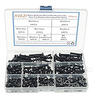 Vista 10 de Metric M2.5 Nylon Phillips Tornillos de cabeza plana tuercas arandelas planas Kit surtido (negro)