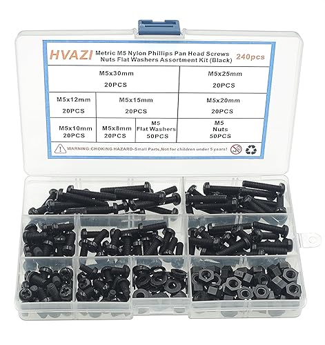 Miniatura 8 de Metric M6 Nylon Phillips Tornillos de cabeza cacerola Tuercas Arandelas planas Kit surtido (negro)