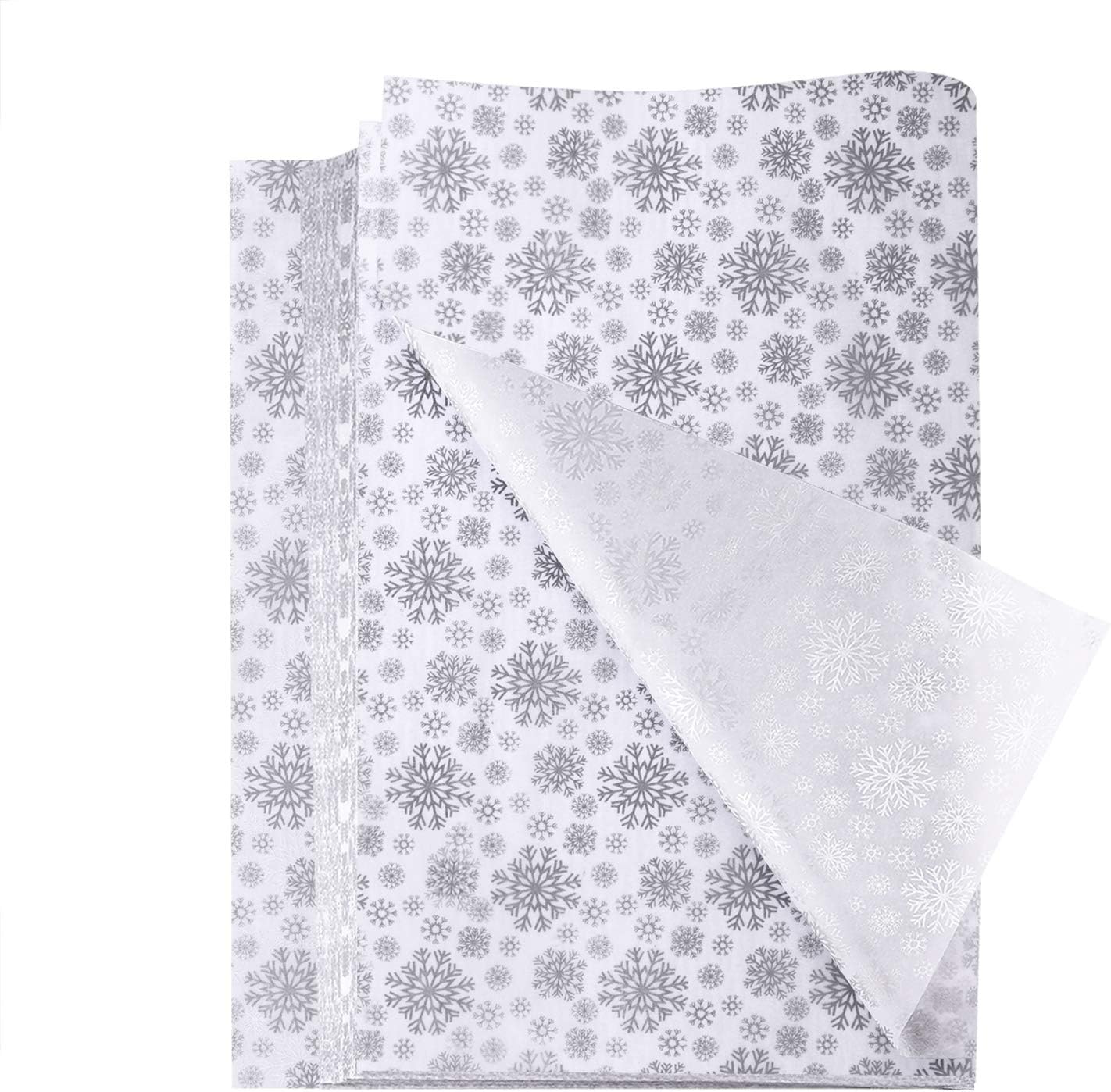 FEPITO 100 Sheets Silver Snowflake Wrapping Paper Big Size Christmas Tissue Paper for DIY and Craft Gift Bags Decorations (14" x 20")