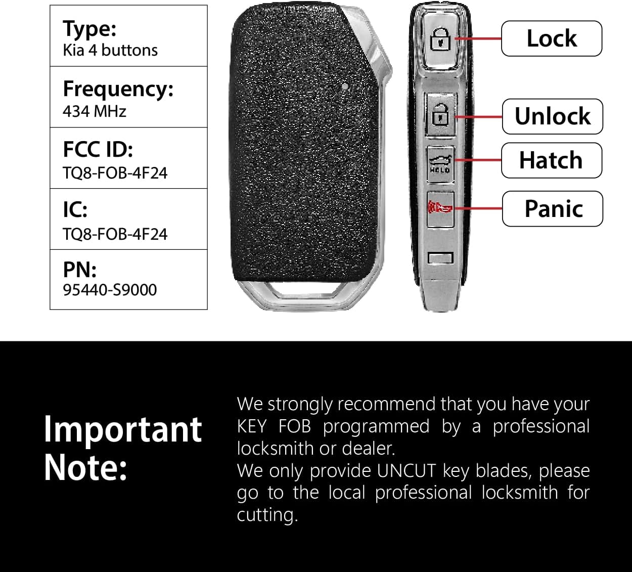 Replacement for 2020 Kia Telluride TQ8-FOB-4F24 95440-S9000 Key Fob