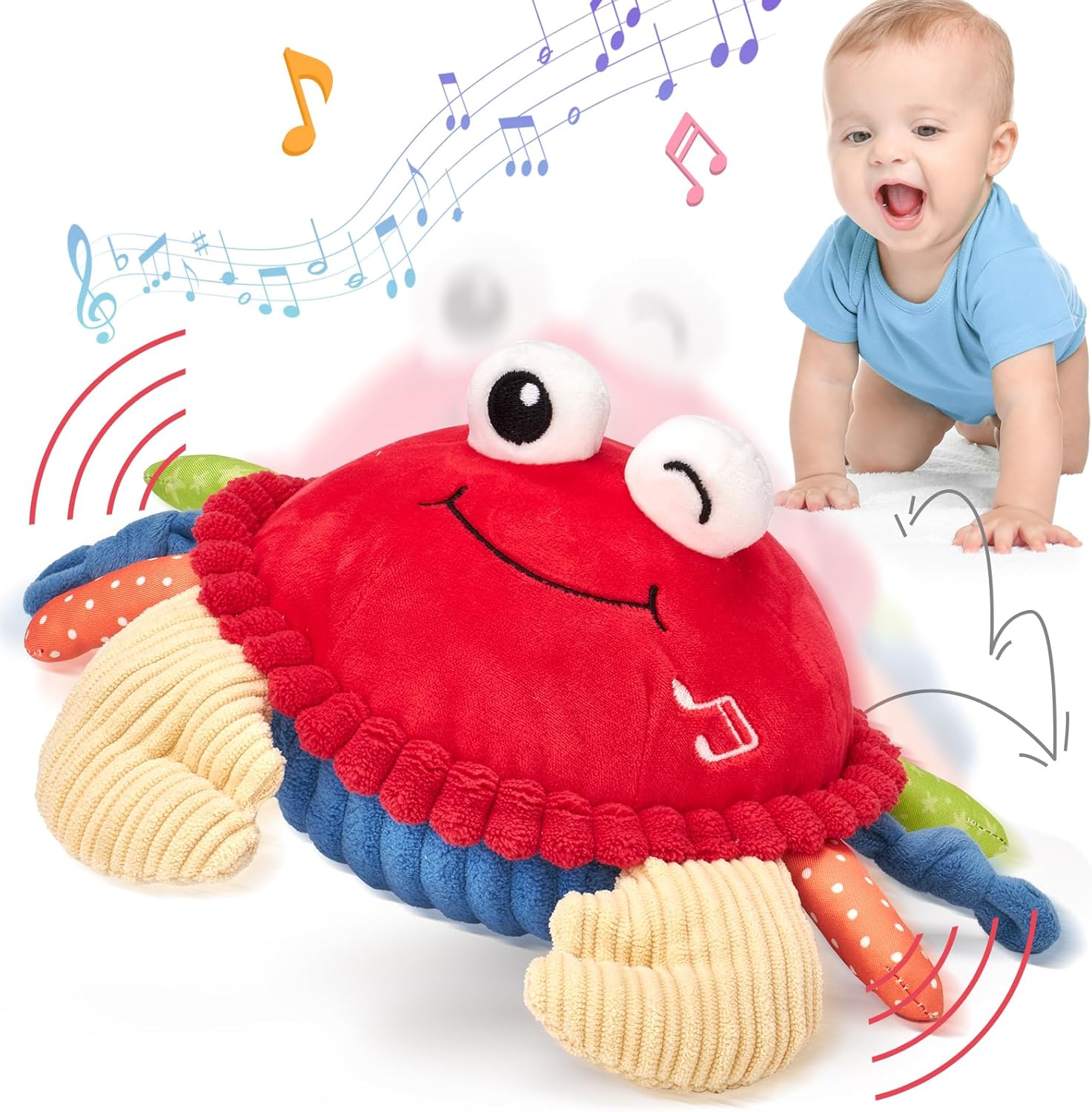 hahaland Jouet pour bébé de 6 à 12 mois, crabe qui marche avec musique et enregistrement, jouets en peluche interactifs, jouets musicaux sur le ventre, jouets musicaux rampants, cadeau pour enfant de 1, 2, 3 ans, garçon et fille
