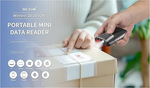 Vista 8 de NETUM Escáner de código de barras Bluetooth 2D, 3 en 1, pequeño lector de códigos de barras QR portátil y portátil, escaneo de pistola inalámbrico