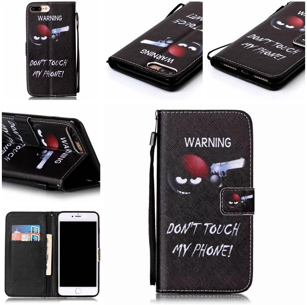 iPhone 7 Plus Case,Don't Touch My Phone Design Premium PU Leather Flip Wallet Case Stand Cover with Card Slots Wrist Strap for Apple iPhone 7 Plus 5.5 inch