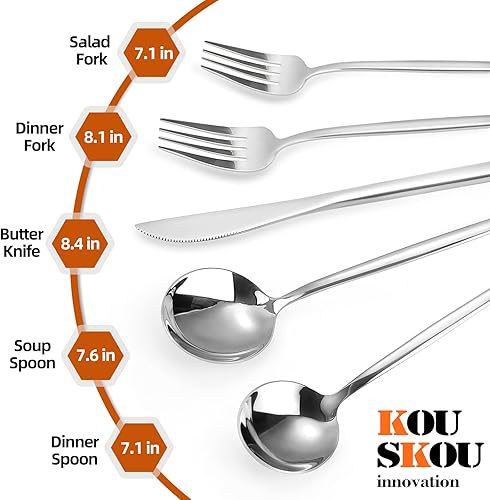 Miniatura 2 de Juego de cubiertos de acero inoxidable de 20 piezas para 4, juego de cubiertos de acero inoxidable pulido con espejo, incluye juego de cucharas y