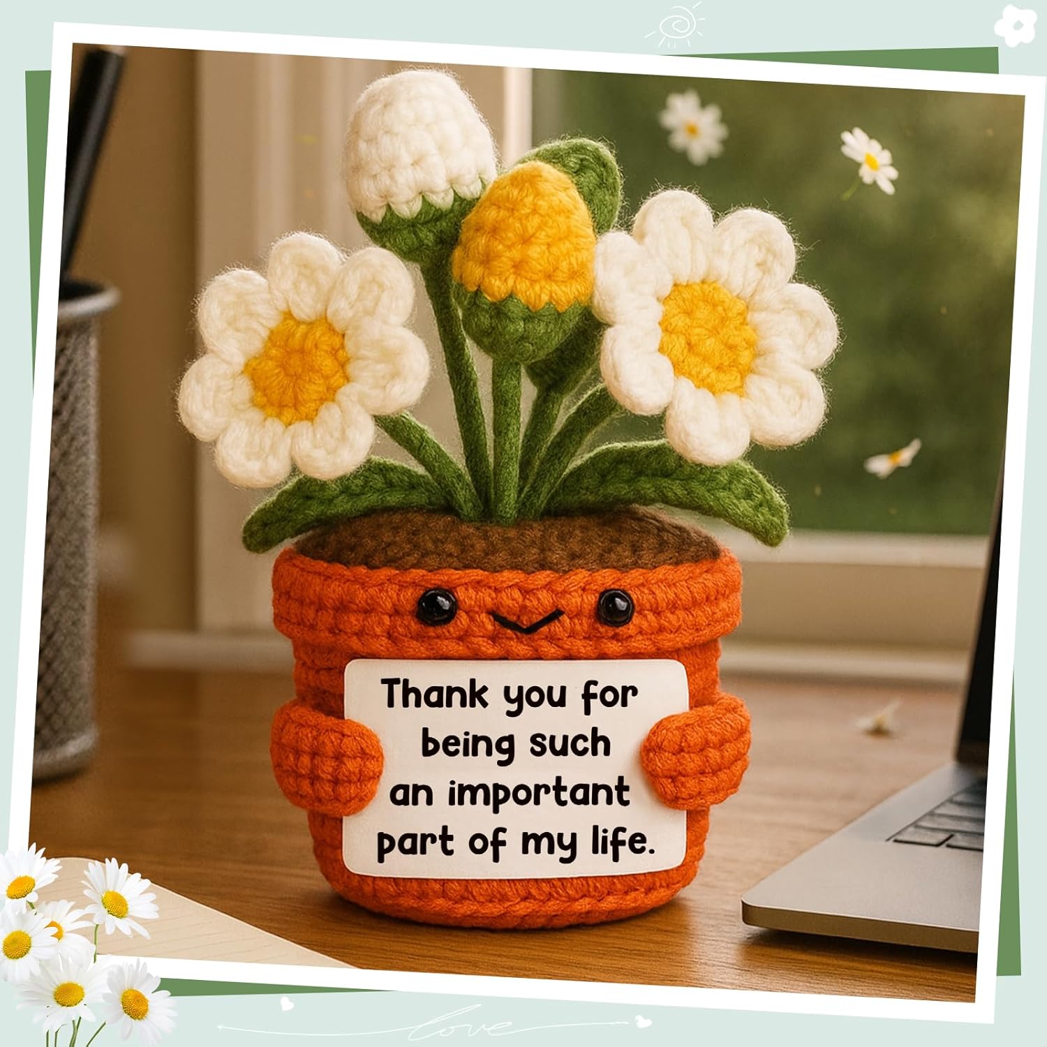 Positive Daisy Crochet Gift, Handmade Birthday Present for Daughter Mom Girlfriend, Cute Gratitude Collectible for Best Friend, Inspirational Holiday Idea for Christmas Stocking Stuffer Anniversary - Image 6