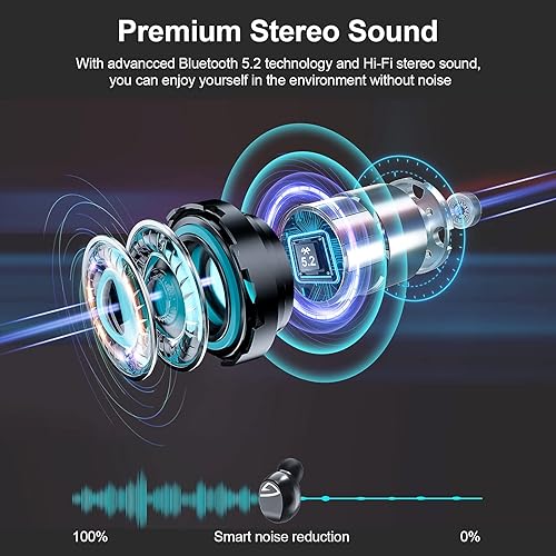 Miniatura 5 de Auriculares inalámbricos, auriculares Bluetooth 5.2 con estuche de carga inalámbrica de 1200 mAh-60 horas de reproducción, función de carga de