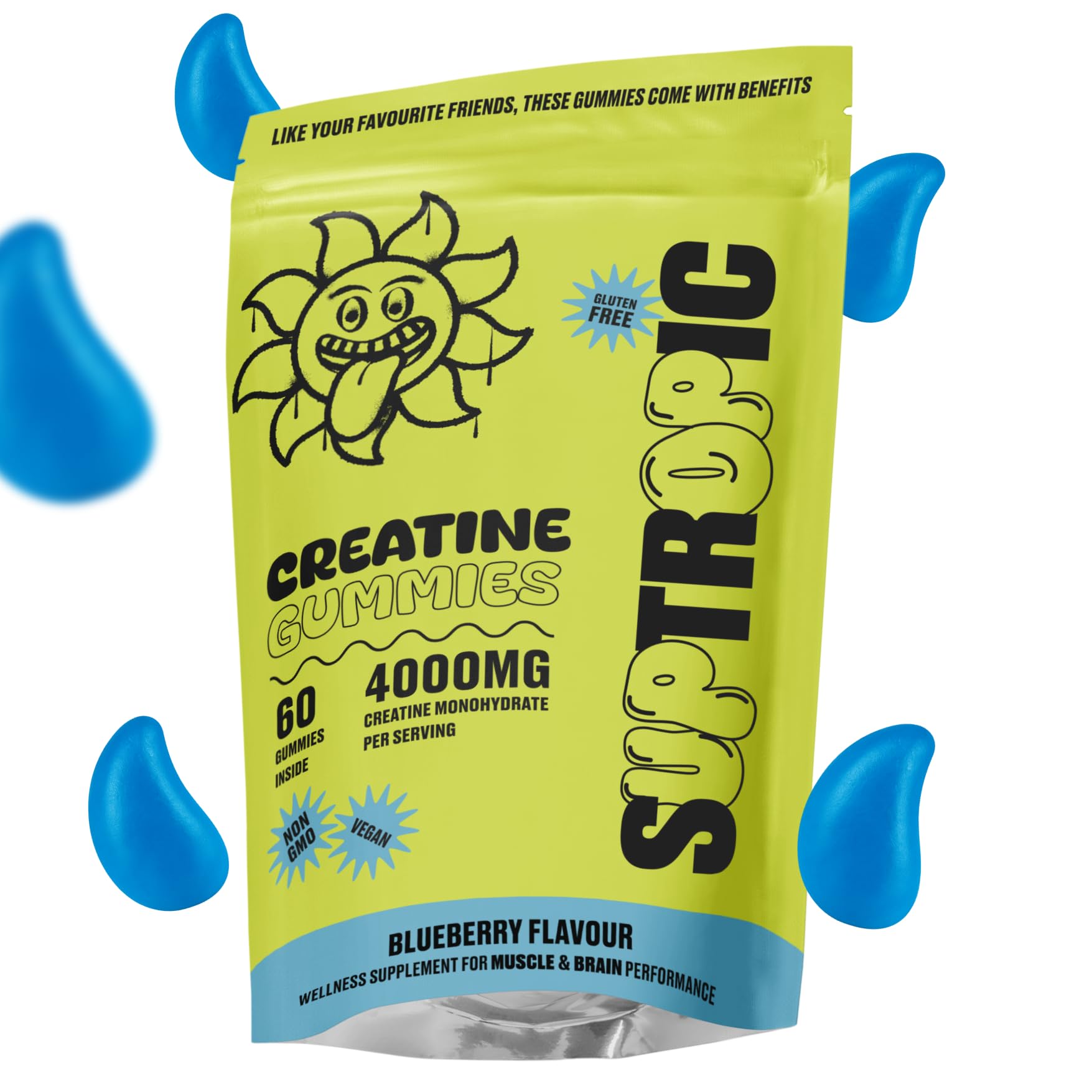 Creatine Gummies, 4000mg (30+ Days), Men & Women - Chewable Creatine Monohydrate Gummies - Natural Blueberry Flavoured Creatine, Pre Workout Gym Supplement, Suitable for Vegans