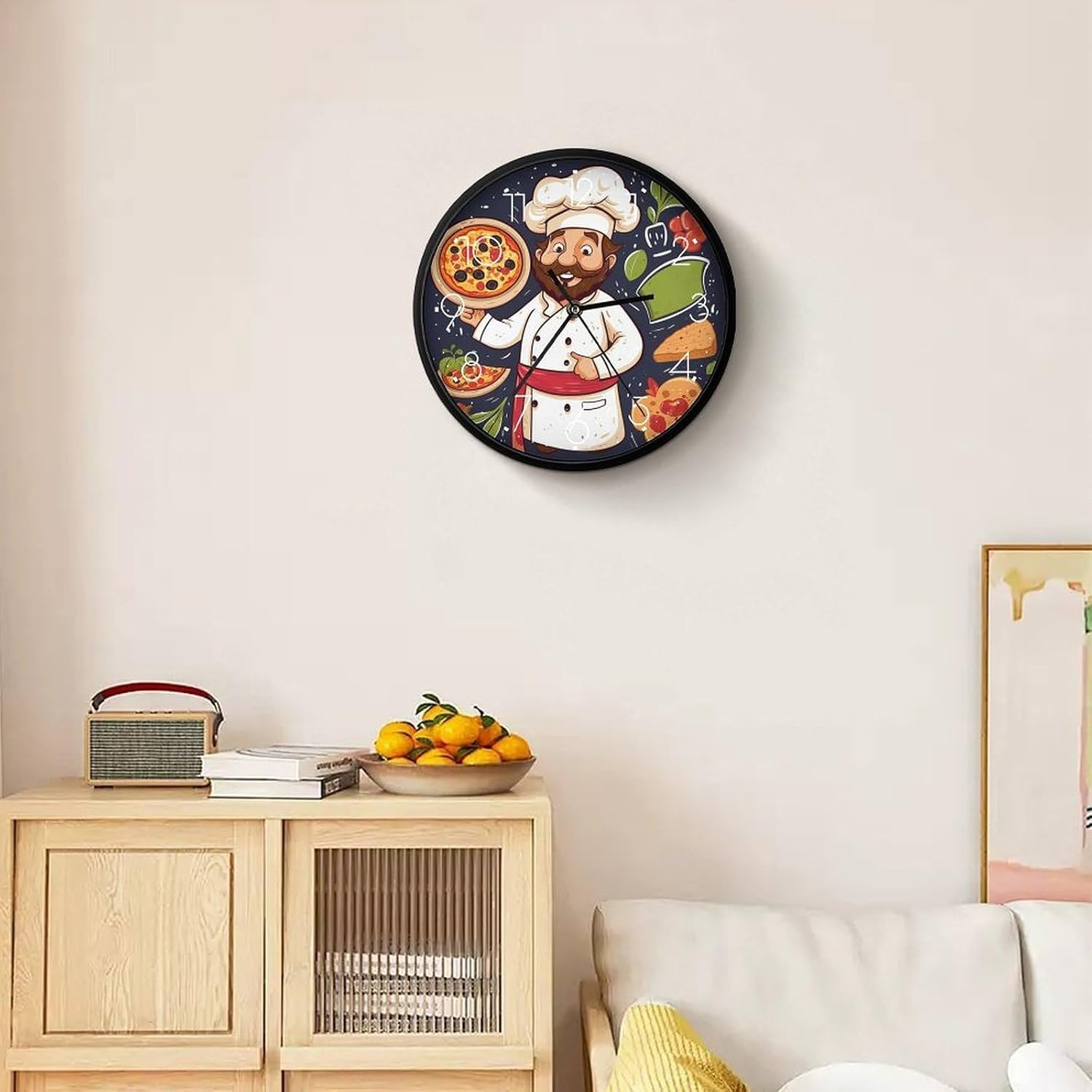 Chef Pizza Round Wall Clock Silent Clock 10 Inch image 5
