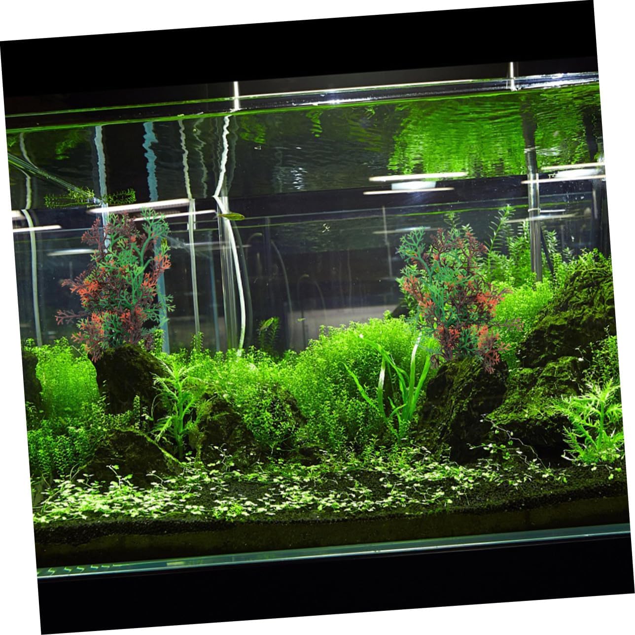 VILLCASE 2pcs Aquarium Artificial Water Plants 3D Plastic Underwater Decorations Dual-Tone Reef Simulated Aquatic Plants for Fish Tank Home Aquarium Decor