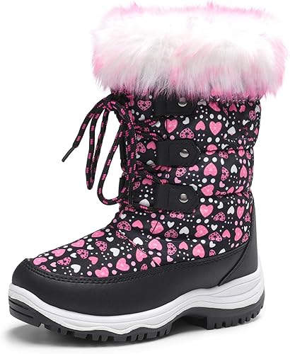 DREAM PAIRS Botas de nieve de invierno antideslizantes con forro de piel sintética hasta la rodilla para niños y niñas