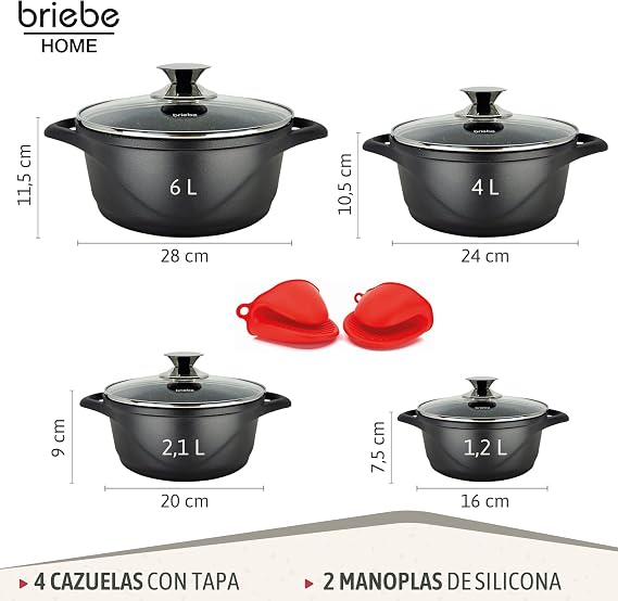 Briebe ILAG 8-Piece Induction Cookware Set, Set of 4 Non-Stick Pots