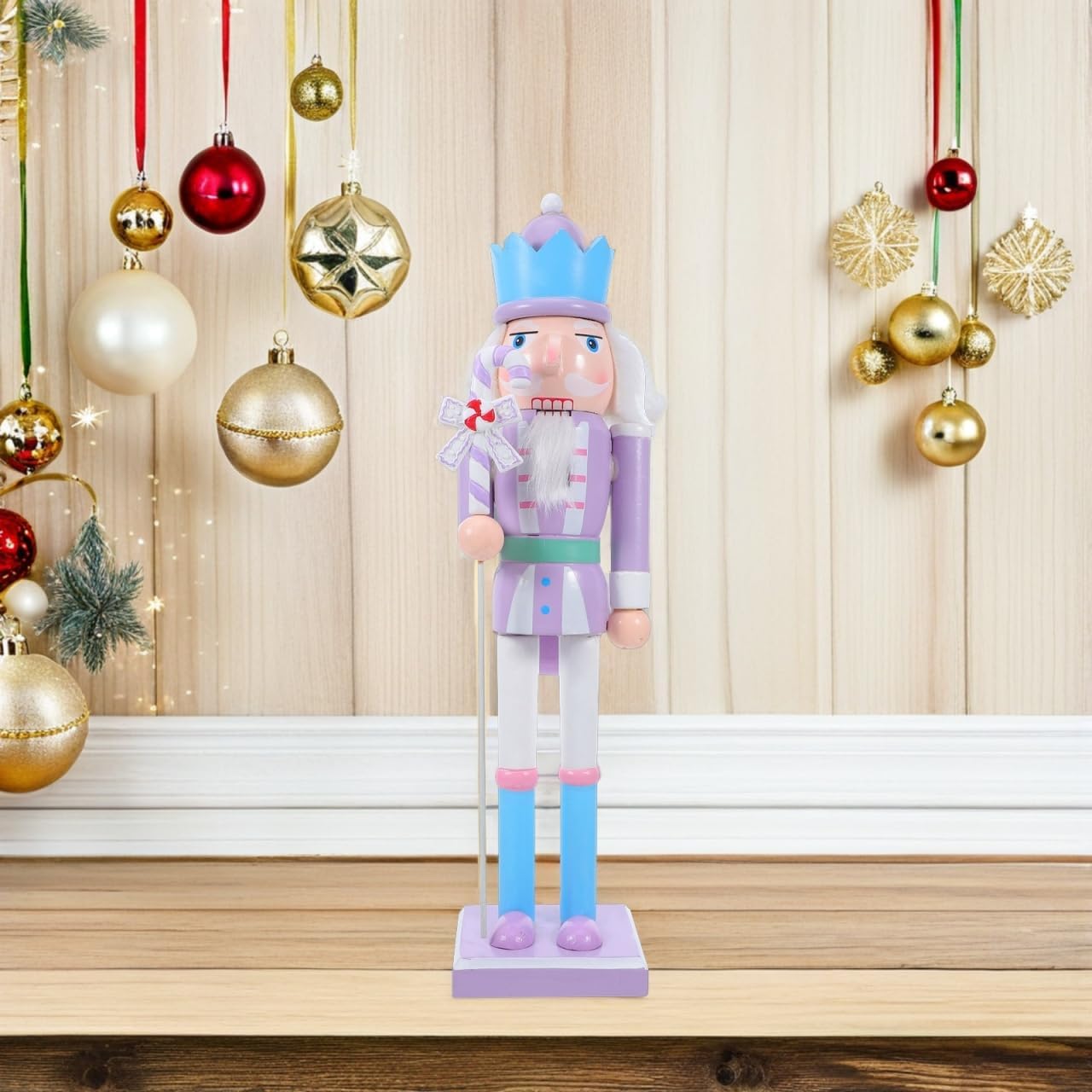 Pastel Nutcracker Christmas Decor, 15Inches Traditional Wooden Candy Nutcrackers Figures Christmas Tree Ornaments for Xmas Indoor Tabletop Desktop Holiday Decorate(Purple)