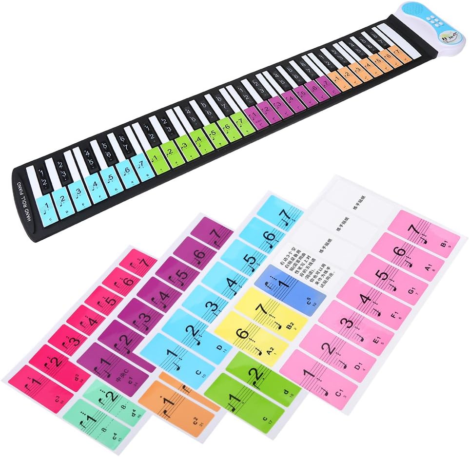 Removable Piano Stickers,Electronic Keyboard Note Keys Stickers Labels for 49 / 61 / 76 / 88 Key Keyboards for Kids and Beginners Learning Piano or Keyboard (Multicolor)