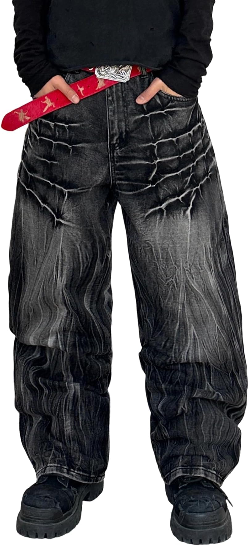 Mens Streetwear Hip Hop Baggy Jeans Wide Leg Skater Denim Pants Loose Long Trousers