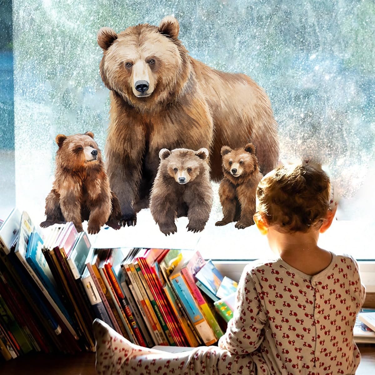 Runtoo Bear Window Clings Woodland Animal Wall Decals Funny Bear Wall Stickers Nursery Living Room Bedroom Home Decor - Image 2