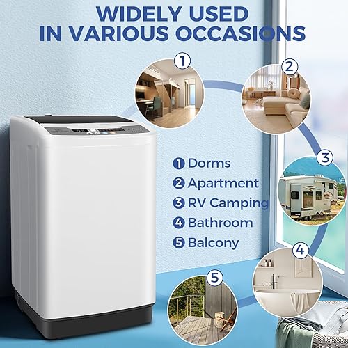 Miniatura 7 de Nictemaw Portable Washing Machine, 17.8Lbs Capacity Full-Automatic Portable Washer, 2.4Cu.ft Washer and Dryer Combo with Drain Pump, LED Display, 10