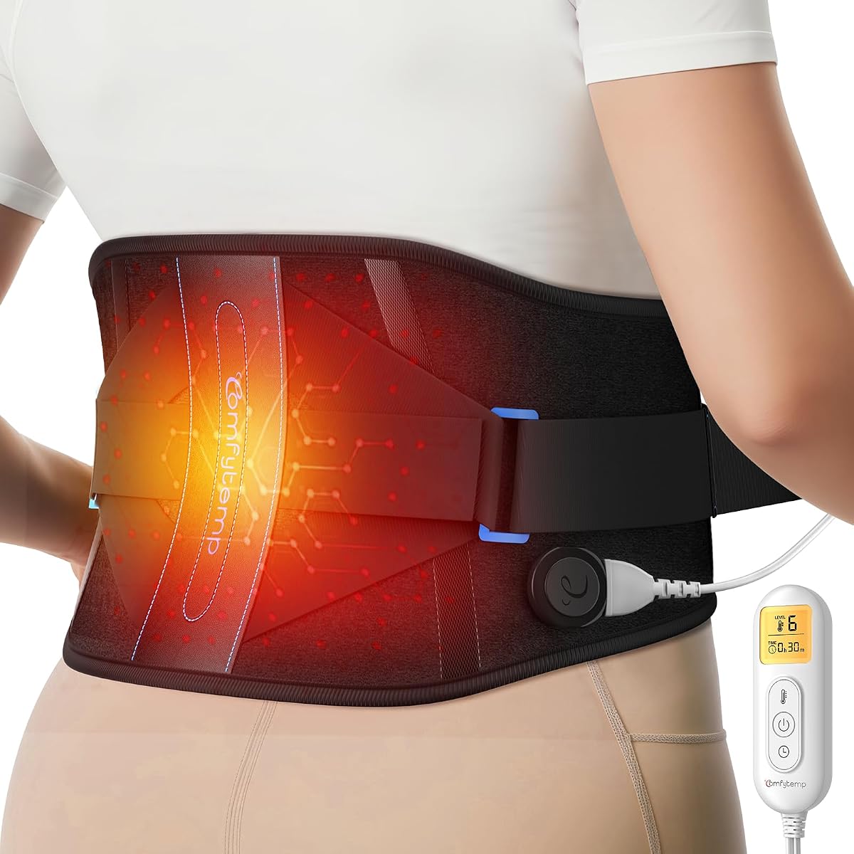 Almohadilla térmica Comfytemp para espalda, almohadilla térmica eléctrica con soporte lumbar para el período