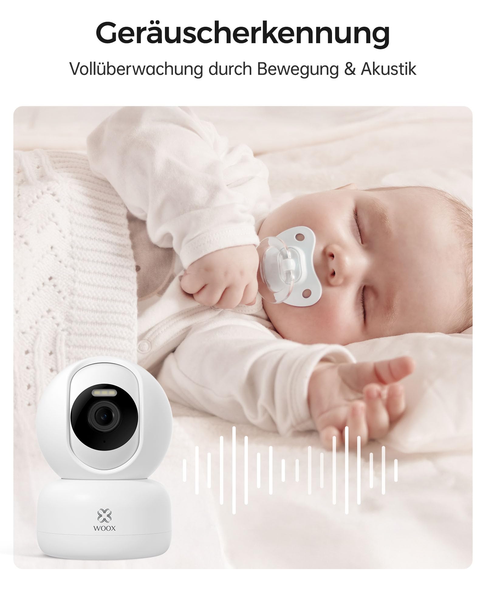 Woox Cámara de seguridad para interiores, 2K, Wi-Fi de 360°, cámara interior para perros con visión nocturna en color, reconocimiento de gritos personal/bebé, seguimiento de automóviles, audio