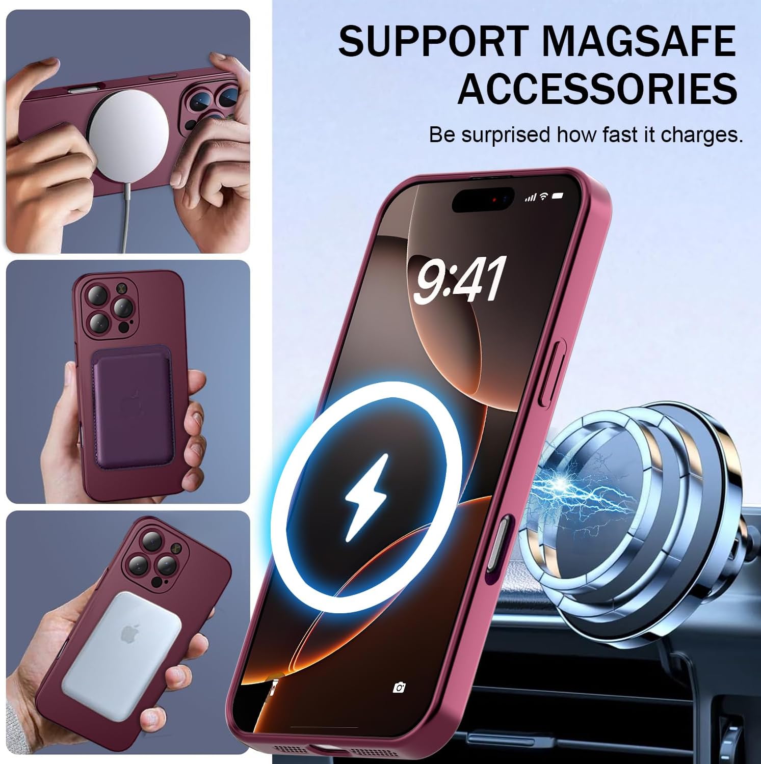 Misscase Magnetic Case for iPhone 16 Pro Max with Camera Lens Protector,Compatible with Magsafe,Full Protection Slim Anti-Scratch Soft TPU Bumper Phone Case for iPhone 16 Pro Max Wine Red - Image 3