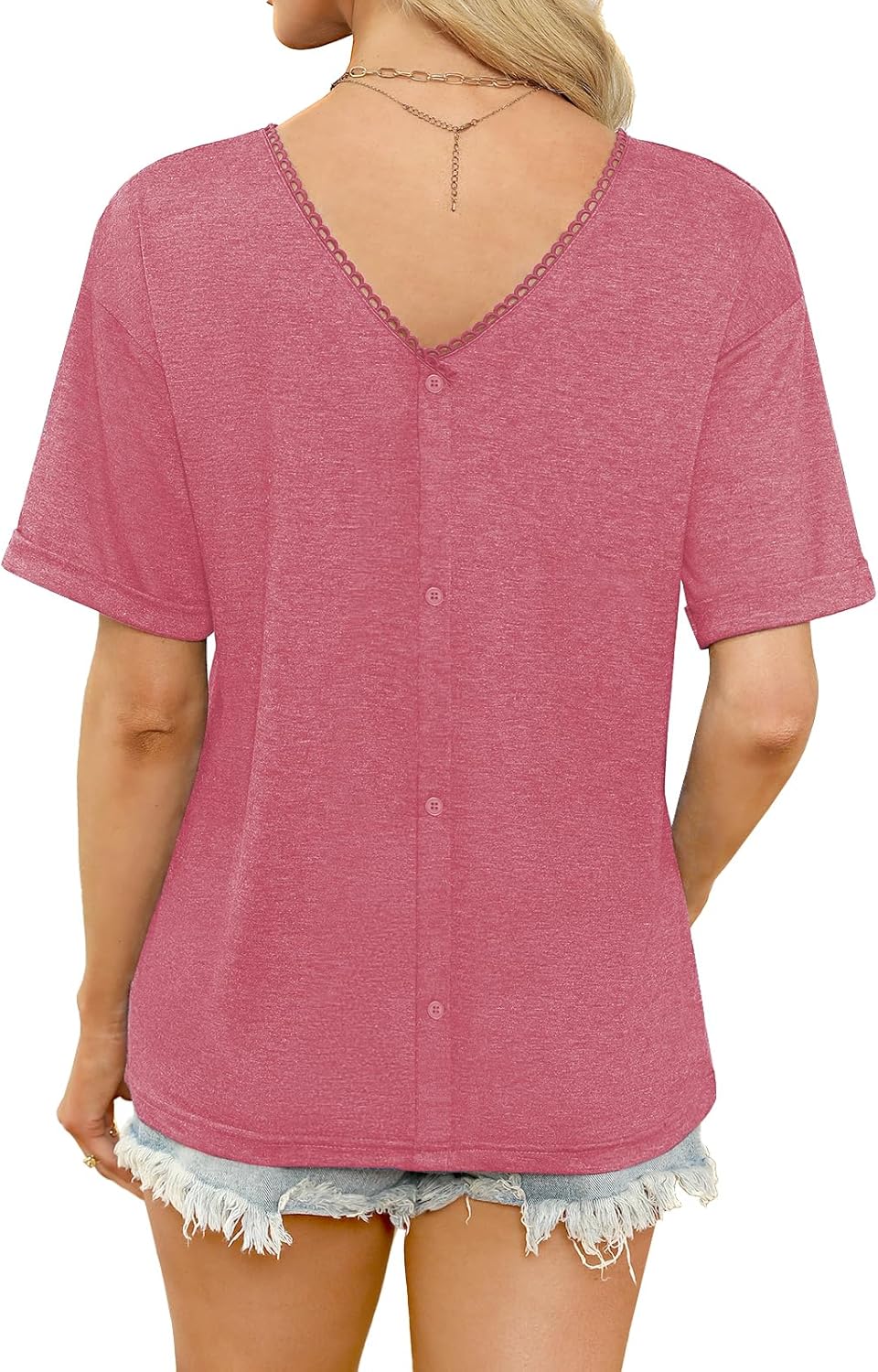 Womens Fashion Two-Way Wear Tops Summer Button Down Shirts Short Half Sleeve Blouses - Image 3