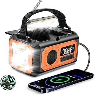 12000mAh Portable Emergency Weather Solar Radio with NOAA Weather Alert,Multi-Function AM/FM/NOAA Weather Radio,2 Solar Panels,USB Cable,SOS Alarm,Flashlight,Phone Charger,Compass,Reading Lamp(Orange)
