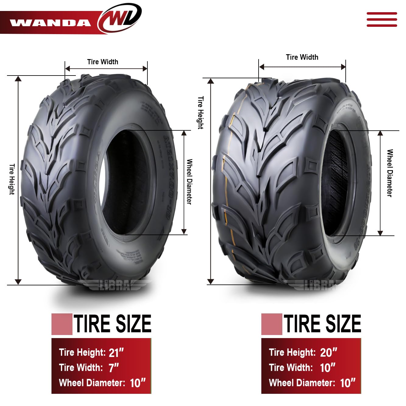 Sun F Tires Set Of 4 WANDA Sport ATV Tires – 21x7-10 & 20x10-9 For Yamaha YFM350, YFZ450, Banshee 350 21x7-10 ATV Tire - Foto 3