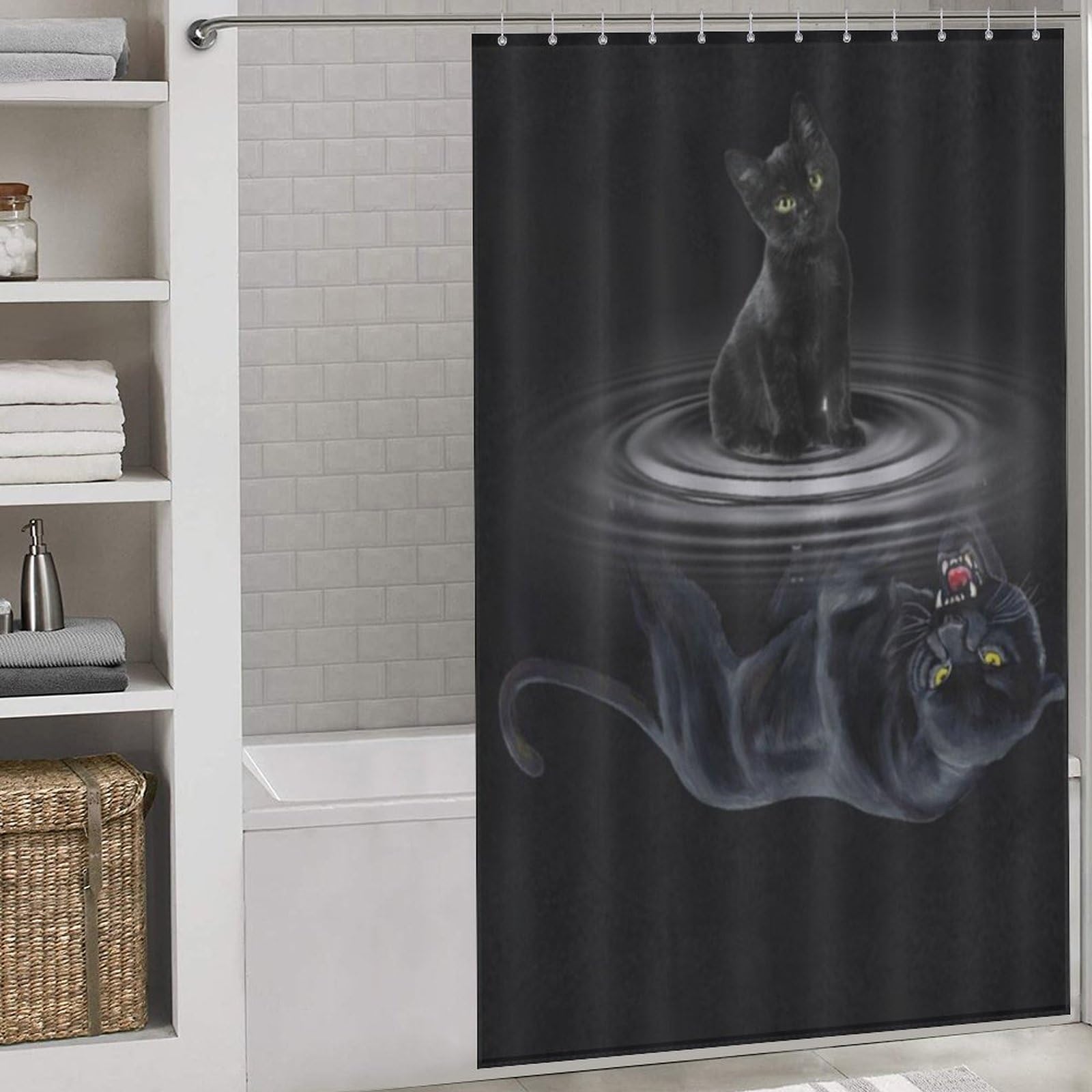 Rideau de douche imprimé chat tissu lavable 140x183cm avec 12 crochets