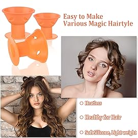 JANYUN 40 Pcs Orange Magic Silicone Hair Rollers Include 20pcs Large Silicone Curlers 20pcs Heatless Small Hair Curlers (Orange)