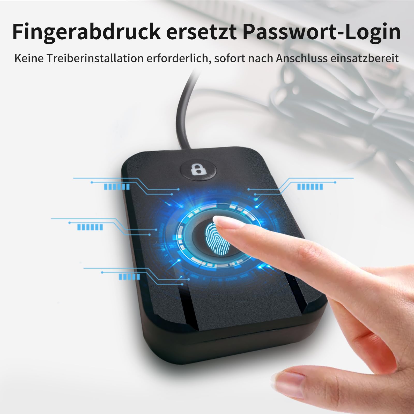 JIANBOLAND Lecteur d'empreintes digitales USB pour Windows 10/11, lecteur d'empreintes digitales Windows Hello écran de verrouillage en un clic, configuration du pilote de voiture avec câble de 5 m