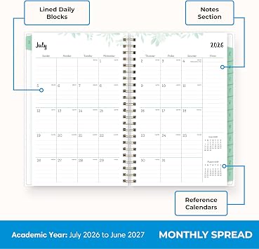 Blue Sky 2026-2027 Weekly and Monthly Academic Year Planner Calendar, July 2026 - June 2027, 5 x 8, Flexible Cover, Wirebound, Laminated Tabs, Laurel