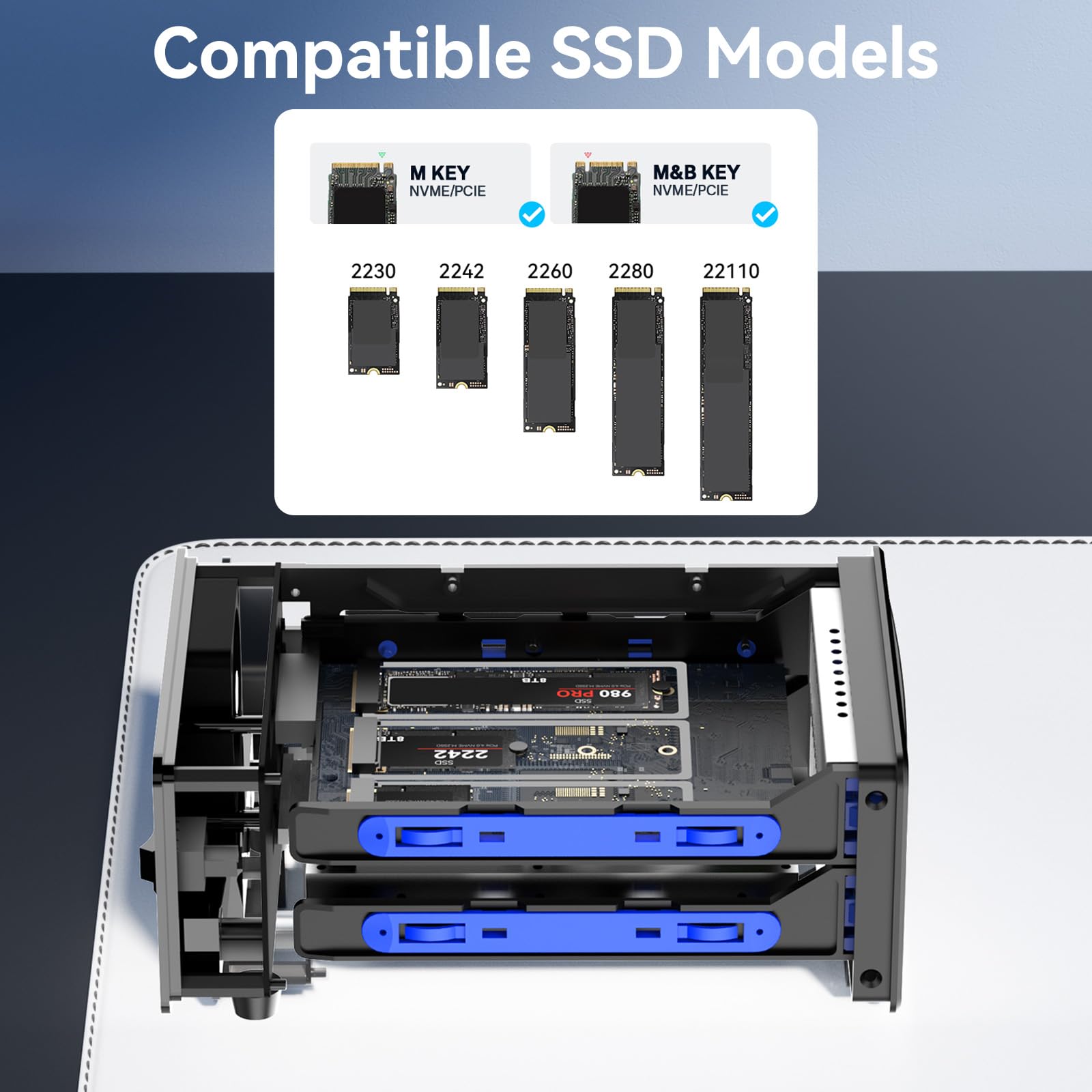 CENMATE 6 Bay NVMe M.2 Enclosure USB3.2 10Gbps SSD Enclosure per M/M+B Key in 2230/42/60/80/110 con Cavo USB CC e AC, Case M.2 SSD con 1*USB-HOST, Capacità 48TB(NO RAID/NAS)