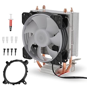 ASHATA CPU Air Cooler, RGB Lighting CPU Cooler 90mm Cooling Fan for LGA115X LGA1366 LGA775 LGA1200 LGA2011, for AM4 AM3 Plus AM3 FM2 Plus FM1, Dual Copper Pipes, ASHATAabyfg9s15r