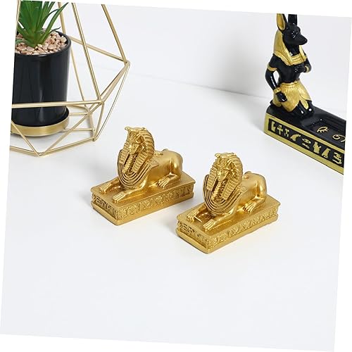 Miniatura 2 de IMIKEYA 2 adornos de esfinge dorados, decoración de escritorio, baratijas, estatua de la fortuna, estatua de la esfinge, escultura egipcia,