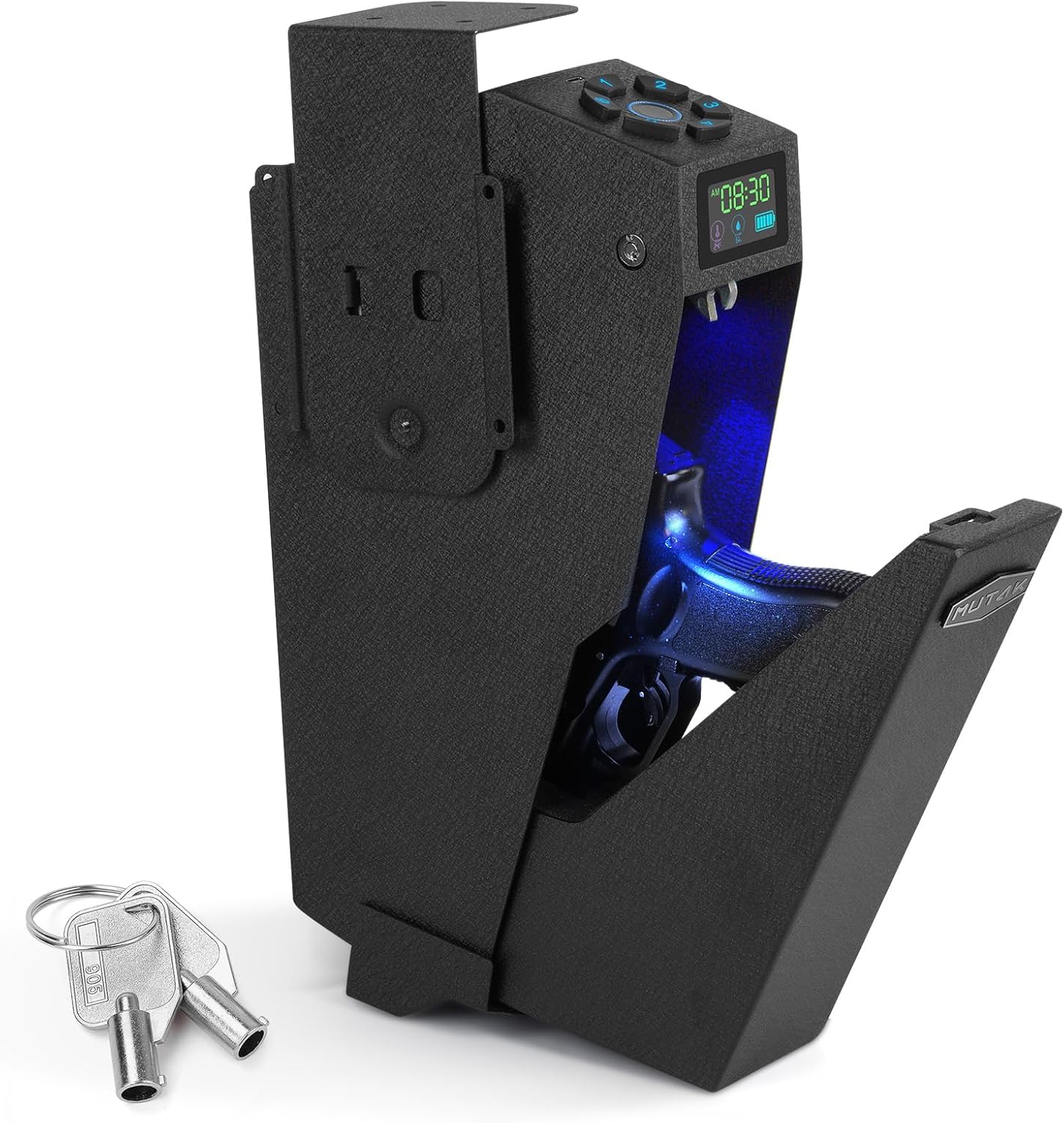 Gun Safe for Handgun, Drop Down Biometric Pistol Safe, 3 Ways Quick Access with Fingerprint/PIN Code/KEY, Single GunSafe for Nightstand Bedside Home,Wall, Dresser