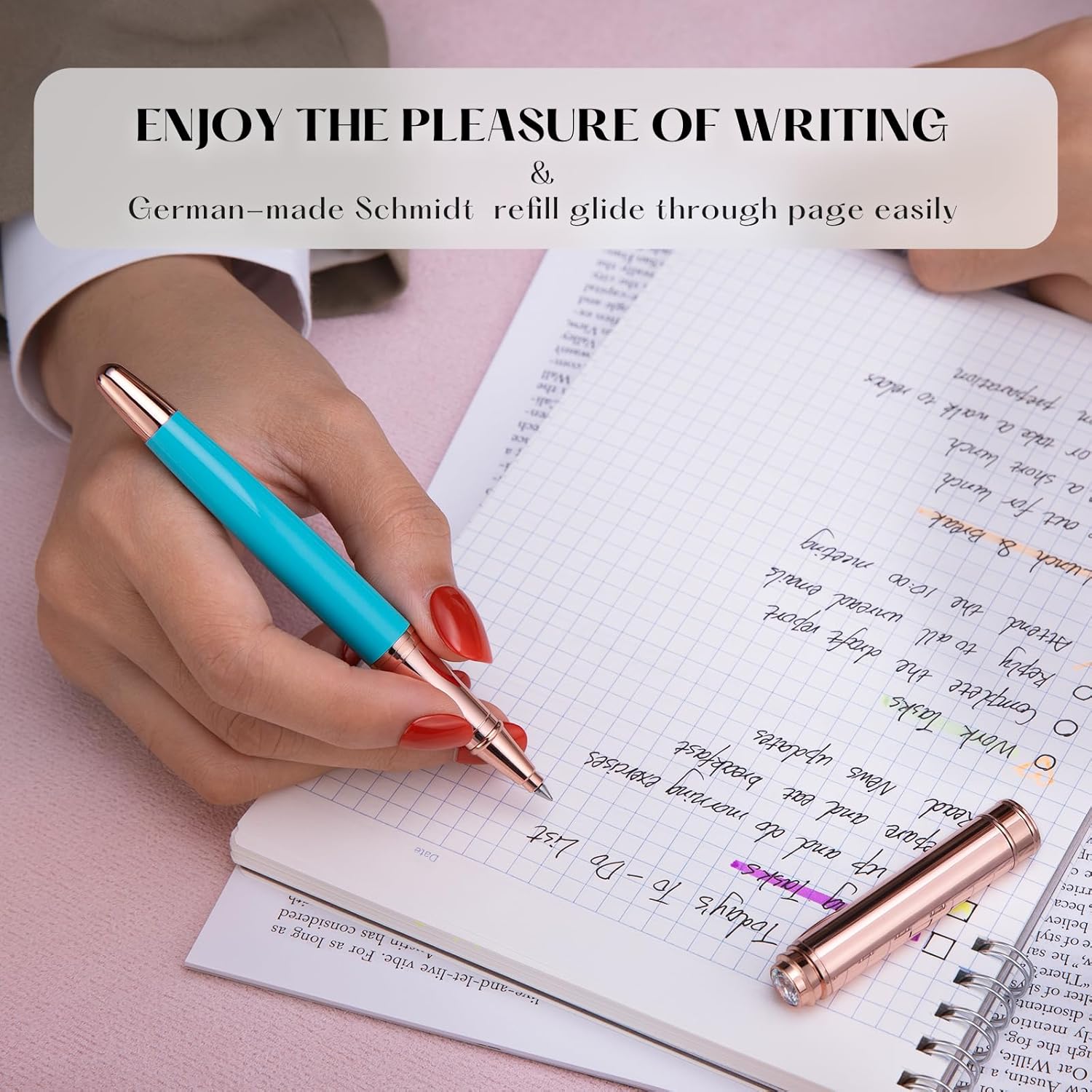 Luxury Rollerball Pen, With 8mm Brilliant diamond,Delicate Green Pen,Attractive Real Rose Gold Finish, Schmidt Black Refill,Glitter Fancy Pens Gifts for Women Wedding Office,Unique, Cute pen - Image 4