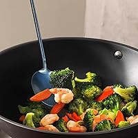 Vista 5 de Juego de herramientas de wok de espátula y cucharón hechos a mano, cucharón y espátula de hierro chino, utensilios de wok de 15.8 pulgadas