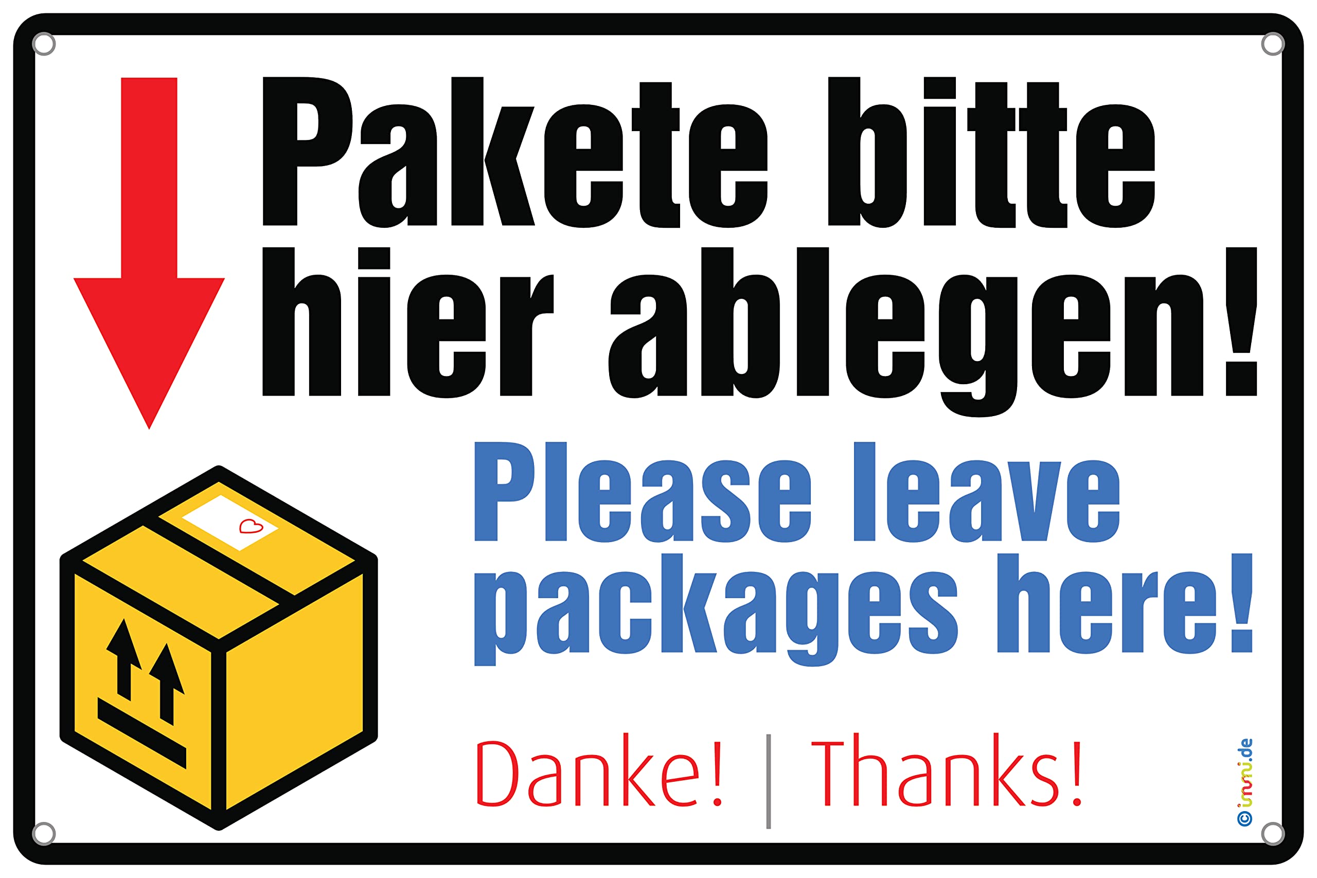 immi 1St. Pakete bitte hier ablegen (300x200mm Schild mit Bohrung) Leave packages here