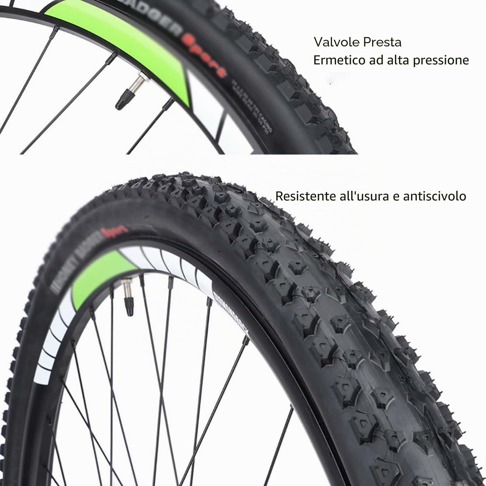 Generic Mountain Bike Ruote da 29 Pollici, Perno Passante Anteriore e Posteriore a sgancio rapido, Set di Ruote MTB con Pneumatico Esterno 29X2, Cerchio Center Lock