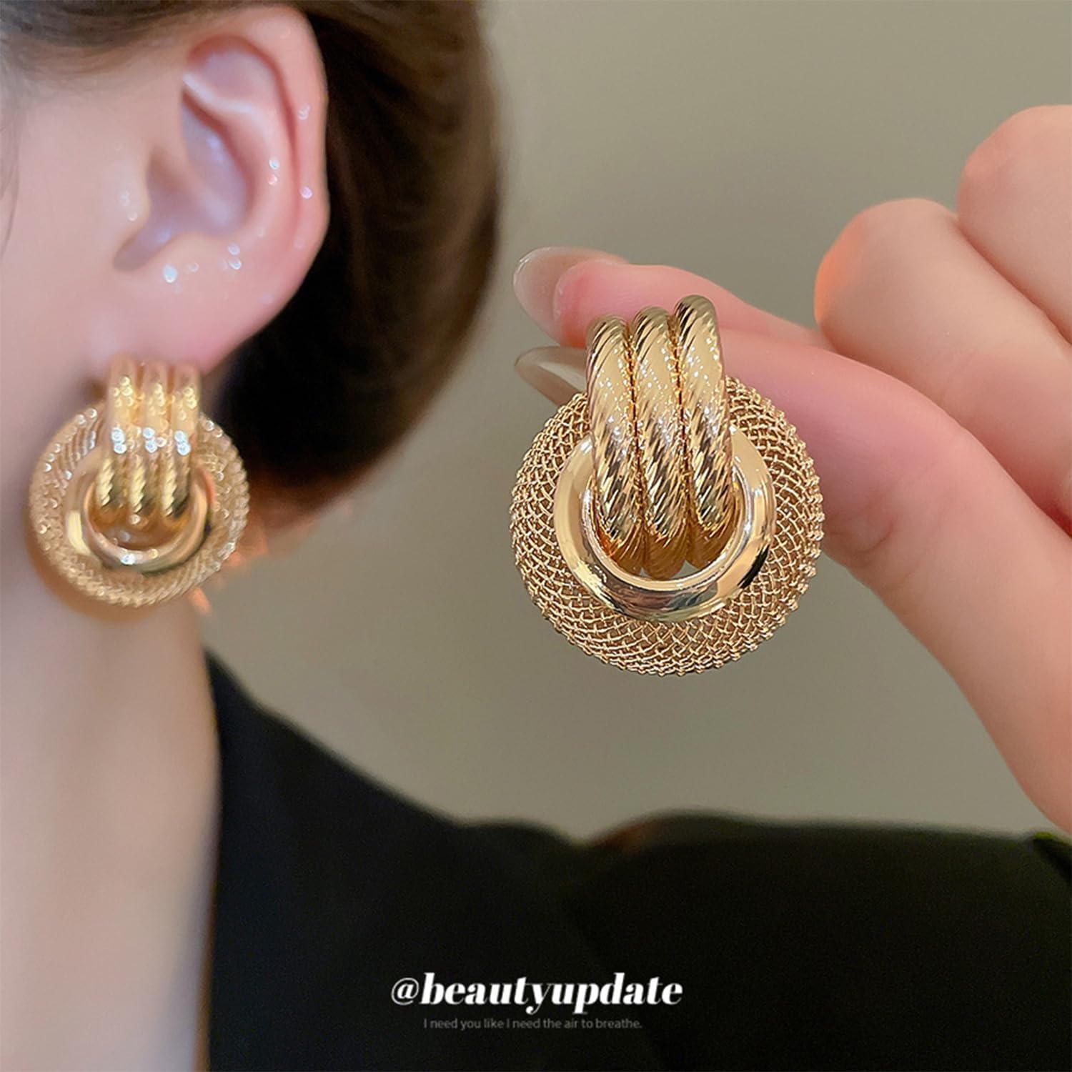 Gold Earrings for Women Trendy Dainty Gold Knot Hollow Earrings Statement Chunky Stud Huggie Earring Round Double Circle Studs Jewelry Gift - Image 4