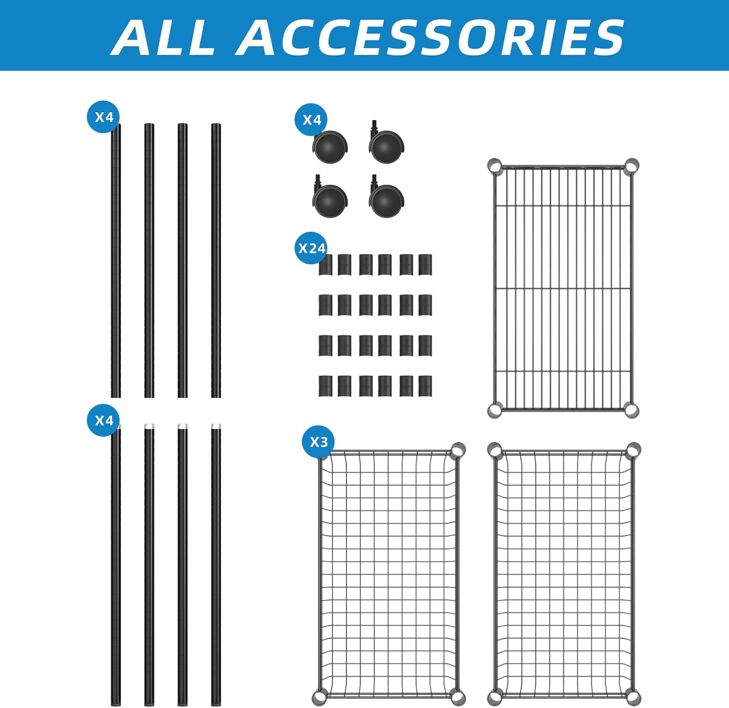 3 Tier Rolling Cart Service Cart Wire Basket Shelf Storage Trolley Shelf 2 Bottoms for Choose(Castor or Leveling Feet) for Office,Kitchen,Black(23.23 L x 13.11 W x 32.28 H)